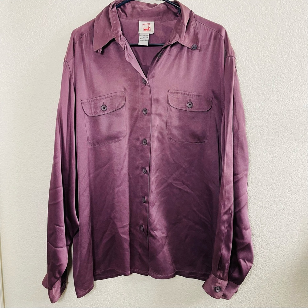 Vintage Mondi Muted Purple 100% Silk Button Up Dress Shirt Blouse | XL